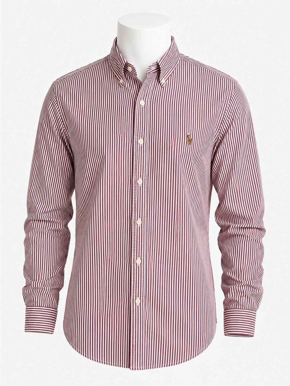 Ralph Lauren Classic Fit Striped Button Down Shirt Burgundy White L